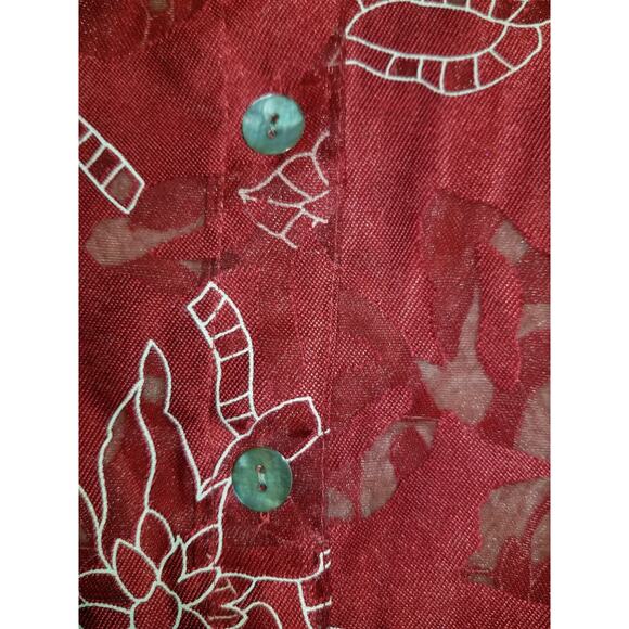 NWT Womens Top-NYPL COLLECTION-dk red/white floral sheer button-up 3/4 slv-3X - Picture 5 of 7
